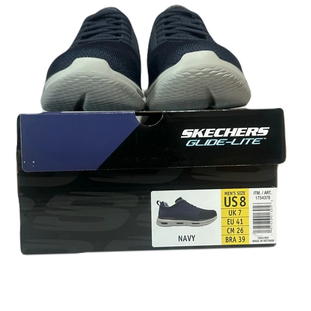 Skechers Glide-Lite Men's Classic Shoes Fit With Memory Foam (Navy, Size 8)